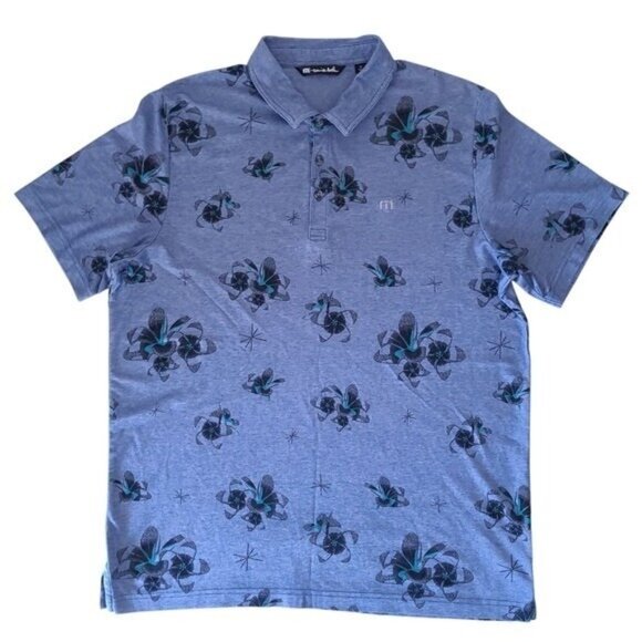 Travis Mathews Blue Printed Golf Polo Shirt Size XL - Picture 1 of 7
